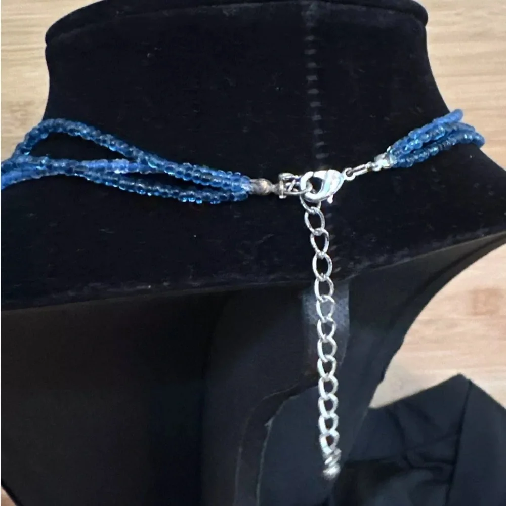 Kenneth Cole multi strand blue bead necklace with watercolor ombre pendant - Picture 5 of 7